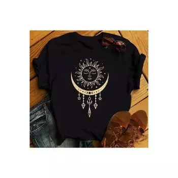 Черная футболка оверсайз с принтом Moon Sun