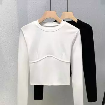 Черная футболка с длинными рукавами для женщин, короткие облегающие топы, маленькая облегающая внутренняя рубашка, осенний новый стиль one size fits all чёрный