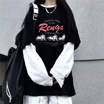 Черная футболка с графическим принтом в стиле панк, Харадзюку, эмо, фея, гранж, топ, футболка, Y2k, темная эстетика, корейская альтернативная готическая одежда M чёрный