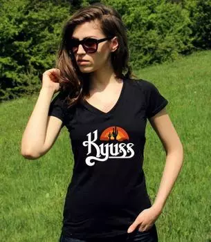 Черная футболка с логотипом Kyuss Lady, футболка с V-образным вырезом и рок-группой S
