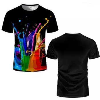 Черная футболка унисекс с красочным дизайном всплеска краски — высококачественная, модная повседневная футболка с 3D-принтом для мужчин и женщин. S
