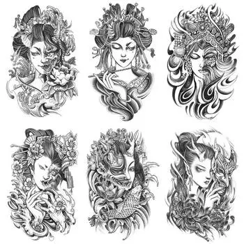 Черная гейша, дракон, девушка, маска праджня, крылья бергамота, перенос воды, имитация татуировки, одноразовая наклейка для татуировки 120*190MM