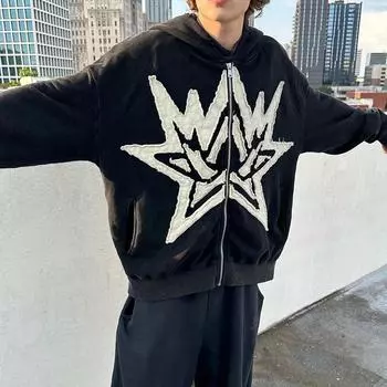 Черная готическая уличная модная толстовка Y2K M серый