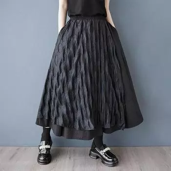 Черная хлопковая сетка больших размеров с высокой талией, винтажная, весна-лето, повседневная, свободная, длинная, для женщин, юбка женская