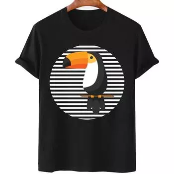 Черная хлопковая трикотажная футболка с принтом тропического тукана, унисекс, круглый год, повседневная футболка больших размеров S чёрный