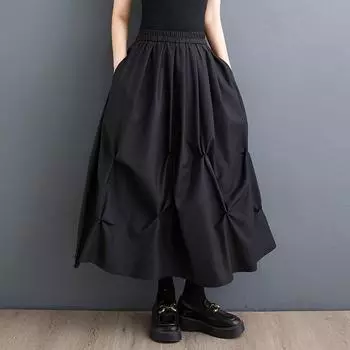 Черная хлопковая винтажная летняя повседневная свободная длинная женская юбка больших размеров с высокой талией