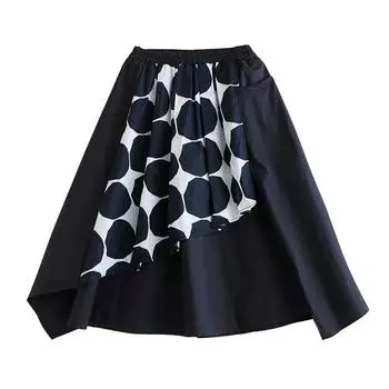 Черная хлопковая винтажная летняя повседневная свободная длинная женская юбка в горошек с высокой талией больших размеров
