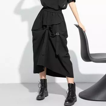 Черная хлопковая винтажная весенне-летняя повседневная свободная длинная женская юбка с высокой талией больших размеров M