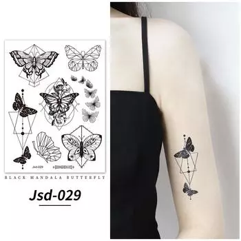 Черная Хна Поддельные Татуировки Татуировки Мандала Бабочка