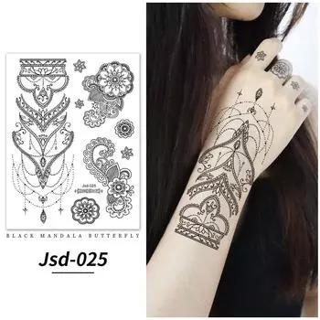 Черная Хна Временные Татуировки Татуировки Мандала Цветы Водонепроницаемые