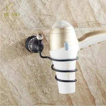 Черная хрустальная настенная полка для ванной комнаты, настенная стойка для хранения фена, держатель для фена, спиральная подставка N7774 чёрный