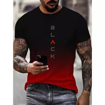 Черная и градиентная цветная футболка с круглым вырезом и коротким рукавом больших размеров, дышащая универсальная футболка для летней носки L