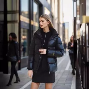 Черная и золотая хлопковая одежда с подкладкой, новая теплая согревающая модная струящаяся хлопковая одежда с капюшоном, женская короткая корейская версия свободного большого размера S чёрный