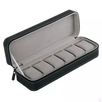 Черная искусственная кожа, 6 слотов, молния, стежка, витрина, органайзер для хранения, 13x4,3x2,9 дюйма