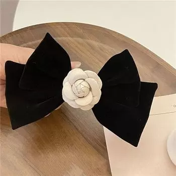 Черная камелия бант корейский стиль заколка для волос большая заколка-бант цветок заколка для волос девочки пружинная заколка чёрный