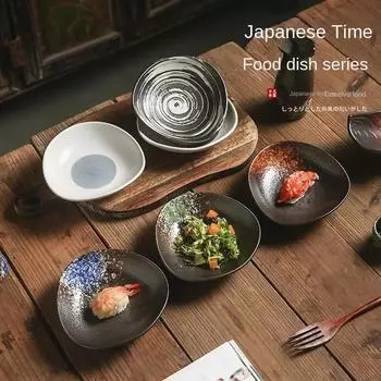 черная керамическая посуда в японском стиле изакая барбекю суши сашими глубокая тарелка горячее блюдо голова неглубокая миска блюдо в форме сердца весной зеленый