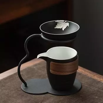 Черная керамика, железная рамка, встроенное ситечко для чая, керамический фильтр для чая, экран, ярмарочная чашка, японский чайник, набор керамических ситечек для чая