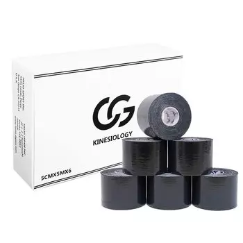 Черная кинезиологическая лента 50 мм x 5 м 6 рулонов эластичная лента для тейпирования Marathon колено лодыжка запястье икра подошва палец C&G чёрный