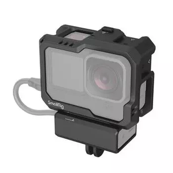 Черная клетка SMALLRIG для Hero12 / Hero11 / Hero 10 / Hero 9 GoPro с 2 креплениями «холодный башмак» для модуля освещения GoPro и обычного микрофона, светодиодная видеолампа -