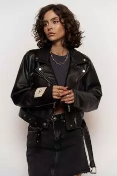 Черная короткая кожаная куртка Sybil