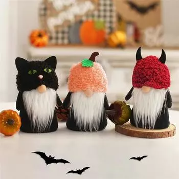 Черная кошка, гномы, плюшевые украшения на Хэллоуин, 3 шт., милые куклы, подарок для детей, шапки с тыквой дьявола, шведский безликий эльф, гном, коллекционная вещь 3PCS