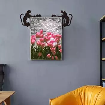 Черная кошка на дверь, деревянная кошка и мышь, украшение на дверную раму, играющая кошка, декор для угла двери, подарок для любителей кошек Left