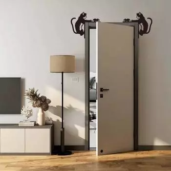 Черная кошка на дверь деревянная кошка и мышь дверная рама украшение игра Left