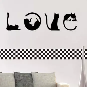 Черная кошка Настенный декор Наклейка Знак любви Современный милый День святого Валентина Украшение Фреска для