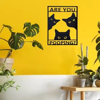 Черная кошка, настенный знак в ванной комнате, ты какаешь, туалет, туалет, гостиная, настенное художественное украшение, металлический знак котенка, животное, табличка, подарок любителю кошек