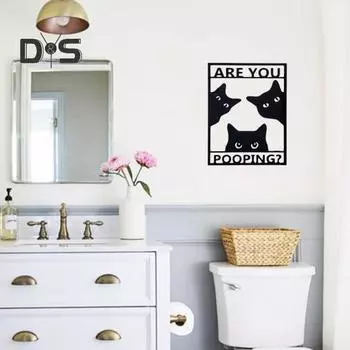 Черная кошка, настенный знак в ванной комнате, ты какаешь, туалет, туалет, гостиная, настенное художественное украшение, металлический знак котенка, животное, табличка, подарок любителю кошек A