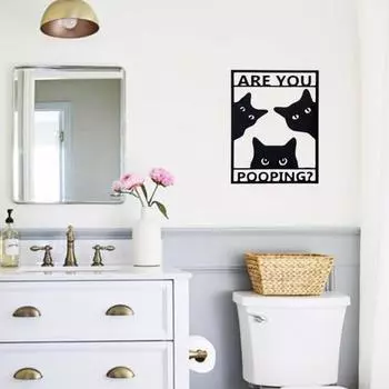 Черная кошка, настенный знак в ванной комнате, ты какаешь, туалет, туалет, гостиная, настенное художественное украшение, металлический знак котенка, животное, табличка, подарок любителю кошек