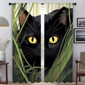 Черная кошка современные шторы для гостиной 2 шт. украшения на Хэллоуин оконные шторы абажуры кухонные шторы для камеры перегородка W50xH70cmx2pcs-CL