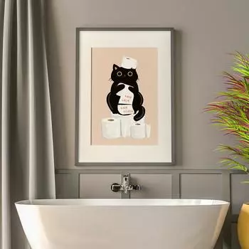 Черная кошка, стирка, холст, картины, мультяшные животные, кошка, салфетки для попки, плакат и принт, настенное искусство для украшения туалета, Cuadros 21x30cm No Framed белый