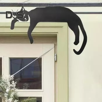 Черная кошка украшение дверной рамы металлический спящий котенок лежащее животное домашний офис передняя дверь Топпер орнамент знак Рождественский подарок чёрный