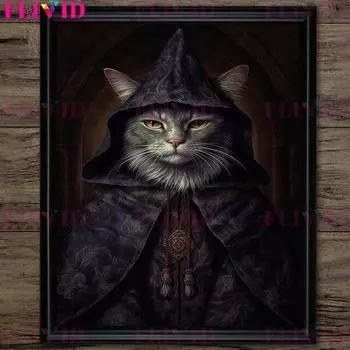 Черная кошка ведьма и кот-вампир готическое колдовство настенное искусство печать на холсте викторианская Викка причудливые животные художественный плакат с принтом Декор без рамки 21*30cm