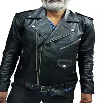 Черная кожаная байкерская куртка Noora из кожи ягненка с молнией и карманом