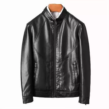 Черная кожаная куртка для мотоциклистов для мужчин, новая осенняя одежда, модная и красивая кожаная куртка в корейском стиле, тонкая модная брендовая куртка M чёрный