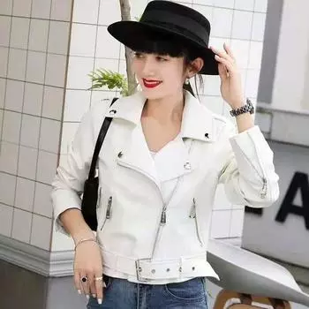 Черная кожаная куртка для женщин, новая весна и осень корейский стиль модная короткая облегающая куртка из искусственной кожи для мотоцикла S