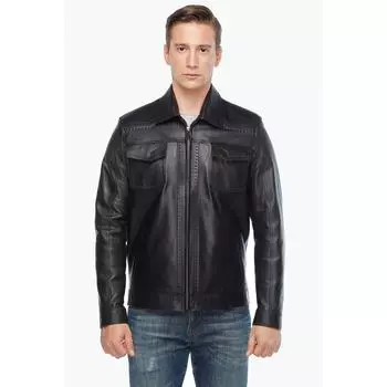 Черная кожаная куртка с заостренными краями Marco