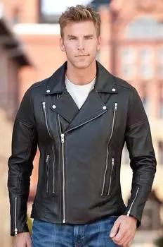 Черная кожаная мужская байкерская мотоциклетная стильная куртка из овечьей кожи ручной работы из натуральной кожи XS чёрный