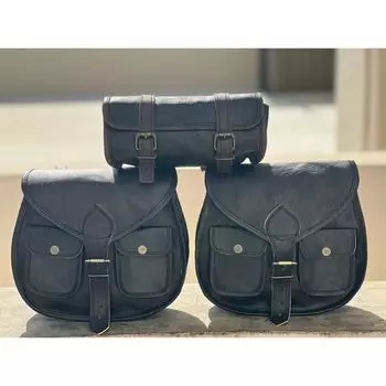 Черная кожаная седельная сумка для мотоцикла, 3 боковых корзины, седельные сумки для багажа, сумки для инструментов чёрный