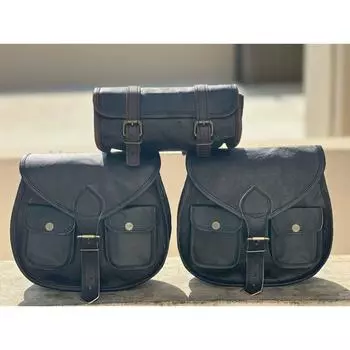 Черная кожаная седельная сумка для мотоцикла, 3 боковых корзины, седельные сумки для багажа, сумки для инструментов чёрный