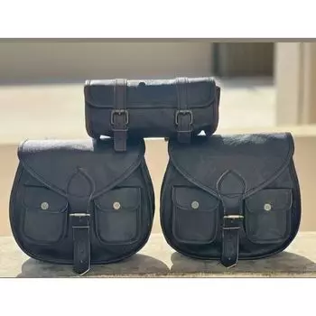 Черная кожаная седельная сумка для мотоцикла, 3 боковых корзины, седельные сумки для багажа, сумки для инструментов чёрный