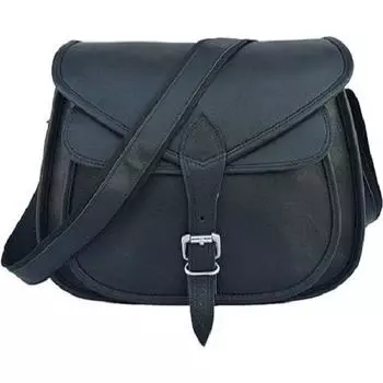 Черная кожаная сумка через плечо Женская сумка-портфель Сумка-мессенджер на ремне через плечо 13 дюймов, средний размер 13 x 10 x 4 in чёрный