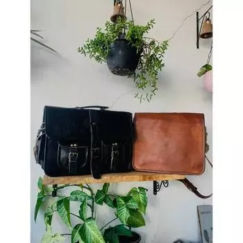 Черная кожаная сумка мужская винтажная сумка-мессенджер для ноутбука на плечо ручная работа черная сумка ( Бесплатная подарочная сумка-слинг коричневого цвета размером 11 x 9 x 3 дюйма ) 15 x 11 x 4 in чёрный