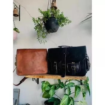 Черная кожаная сумка мужская винтажная сумка-мессенджер для ноутбука на плечо ручная работа черная сумка ( Бесплатная подарочная сумка-слинг коричневого цвета размером 11 x 9 x 3 дюйма ) 15 x 11 x 4 in чёрный