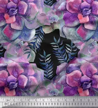 Черная креповая ткань Soimoi из полиэстера с цветочным принтом листьев и бегонии, 42 дюйма в ярдах 42 Inch Wide - Poly Crepe чёрный
