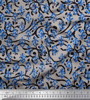 Черная креповая ткань Soimoi из полиэстера, ткань с блочным принтом по метрам, 42 дюйма 42 Inch Wide - Poly Crepe чёрный