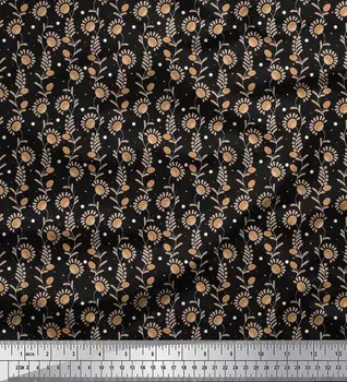 Черная креповая ткань Soimoi из полиэстера в горошек | Ткань с художественным принтом в виде листьев и цветочных узоров в ярдах, 42 дюйма