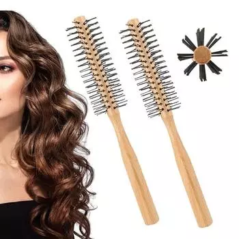 Черная круглая щетка для ухода за волосами, деревянная расческа для завивки, нейлоновая роликовая расческа двойного назначения для парикмахерской цвет старого дерева
